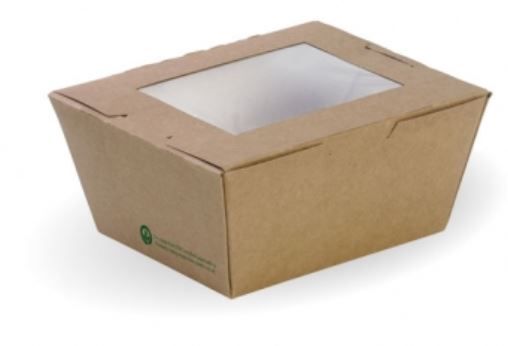 BioPak Cardboard Window Lunch Boxes Small 110mm(L) x 90mm(W) x 64mm(H) - SLEEVE=50 / BOX=200