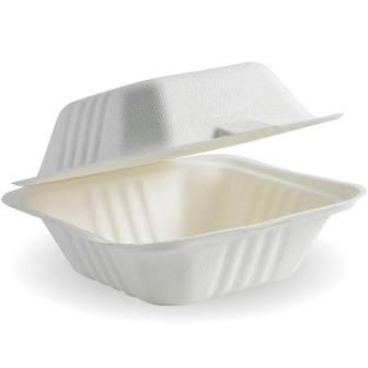 BioPak Bio Cane White Burger Clam 152mm(L) x 152mm(W) x 81mm(H) - Box of 500