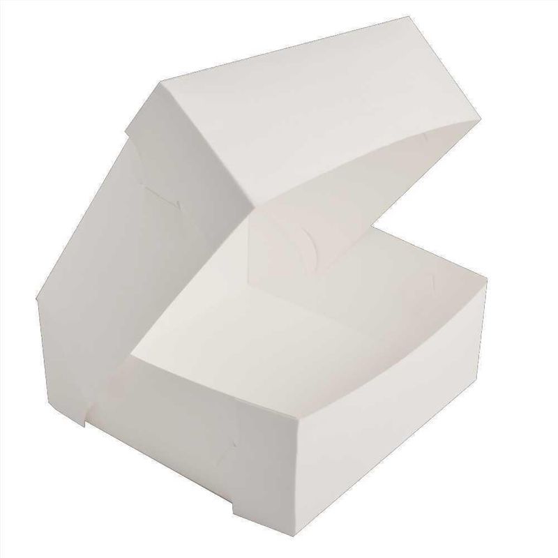 White Pastry / Cake Box 9" x 9" x 4" / 225mm(L) x 225mm(W) x 100mm(H) - Packet of 100