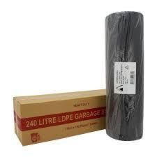 240lt Strong Heavy Duty Black Plastic Garbage Bags - Roll of 100