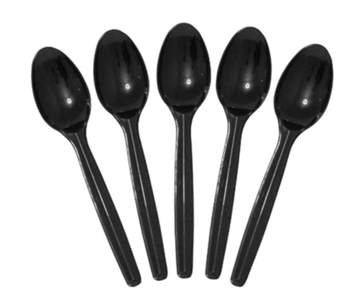 Black Plastic Teaspoons - PACKET=100 / BOX=1,000 **(Restricted Use Item - Qualifying Customers Only)