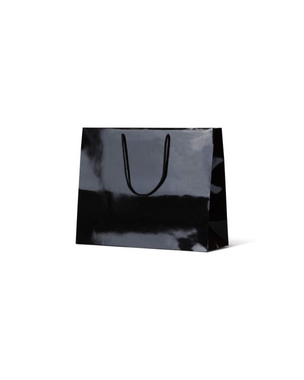 Laminated Large Gloss Emerald Black Paper Bags Rope Handle 250mm(L) x 330mm(W) x 125mm(H) - Box of 100