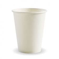 BioPak 8oz / 240ml Single Wall Biodegradable PLA Coffee Cups Plain White 80mm Diameter - Box of 1,000