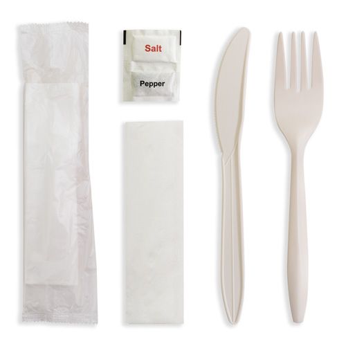 Future Friendly Premium 70% Bioplastic Knife / Fork / Napkin / S&P Set with PLA inner Bag - Box 250 **(Restricted Use Item - Qualifying Customers Only)