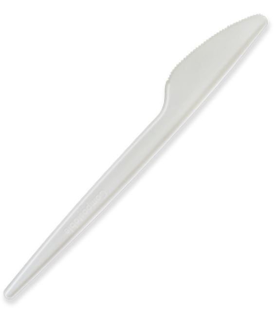 Compostable 160mm PLA Knife / Knives 100% Bioplastic White - SLEEVE=100 / BOX=1,000 **(Restricted Use Item - Qualifying Customers Only)