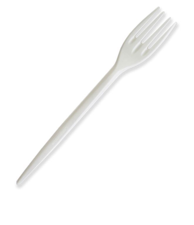 Compostable 150mm PLA Fork 100% Bioplastic White - SLEEVE=100 / BOX=1,000**(Restricted Use Item - Qualifying Customers Only)
