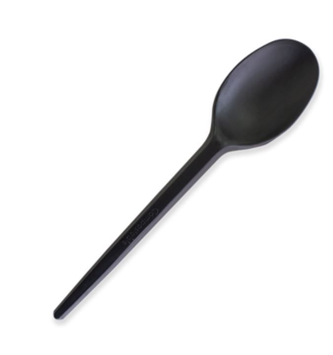 Future Friendly Medium Weight 6.5" 100% CPLA Spoon - Black -  SLEEVE=100 / BOX=1,000 **(Restricted Use Item - Qualifying Customers Only)
