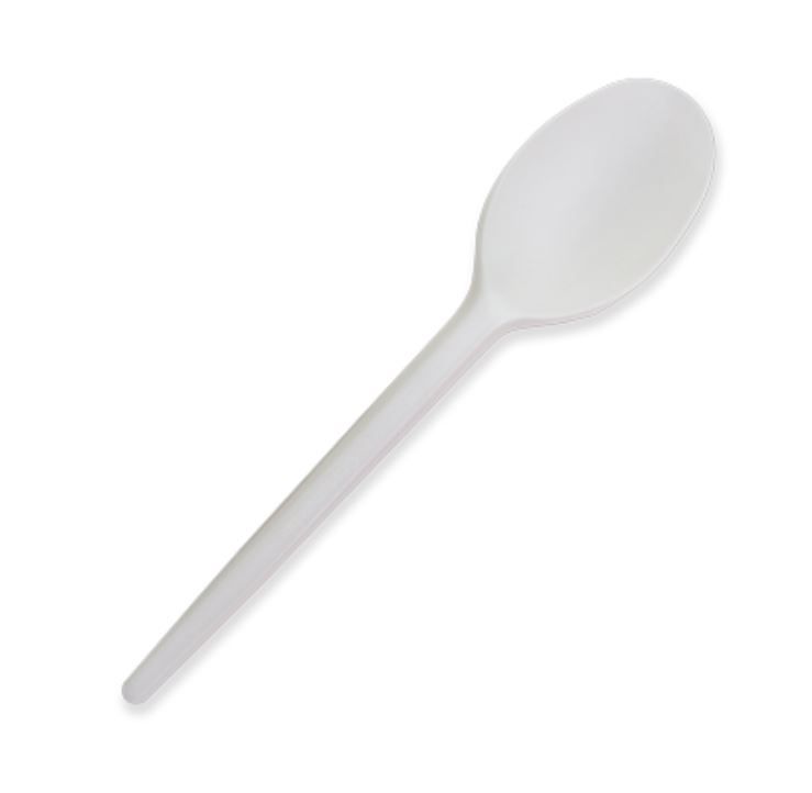 Compostable 150mm PLA Spoon 100% Bioplastic White - SLEEVE=100 / BOX=1,000 **(Restricted Use Item - Qualifying Customers Only)