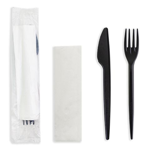 Future Friendly 6.5" 100% CPLA Cutlery Kits: Knife + Fork + Napkin (PLA Bag) - Carton 250