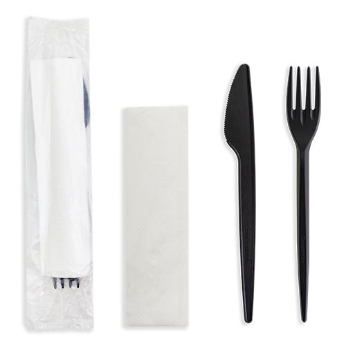 Future Friendly 6.5" 100% CPLA Cutlery Kits: Knife + Fork + Napkin (PLA Bag) - Carton 250 **(Restricted Use Item - Qualifying Customers Only)