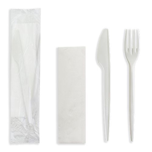 Future Friendly 6.5" 100% CPLA Cutlery Kits: Knife + Fork + Spoon + Napkin (PLA Bag) - Carton 250 **(Restricted Use Item - Qualifying Customers Only)