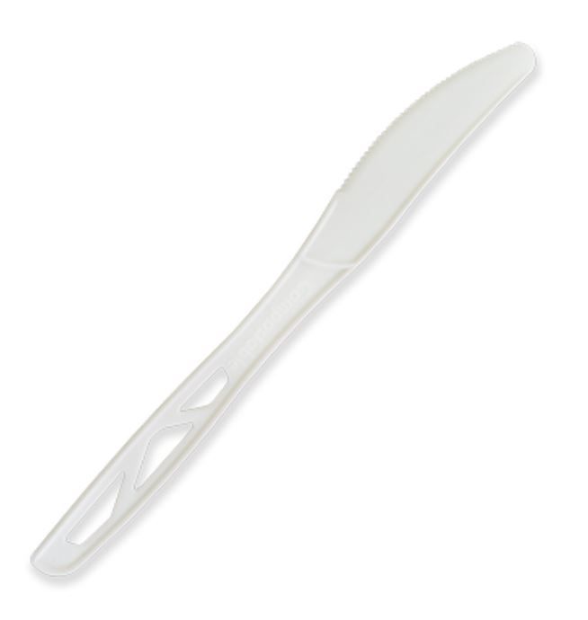 Future Friendly Heavy Duty 18cm 100% CPLA Knife - White - SLEEVE=100 / BOX=1,000 **(Restricted Use Item - Qualifying Customers Only)