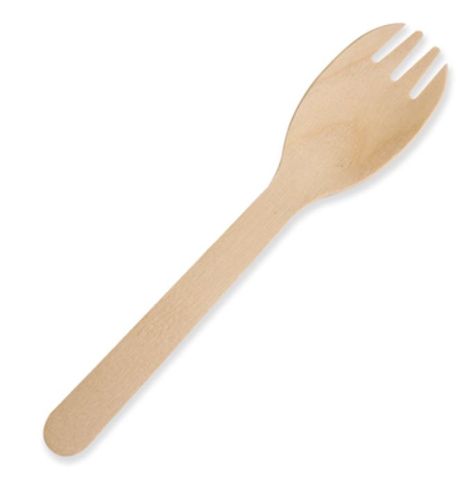 Premium Enviro Friendly Natural Wooden Birchwood 16cm Spork - SLEEVE=100 / BOX=1,000