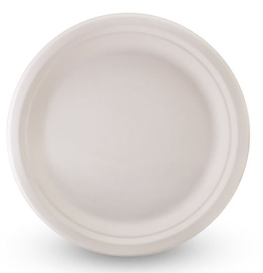 Compostable 9" Round Sugarcane Plate - PACKET=50 / BOX=500