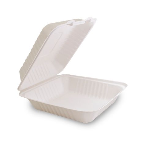 Detpak Eco Products 8" x 8" Hinged Small Dinner Sugarcane Container - SLEEVE = 50 / BOX=200