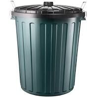 Large Green Plastic Round Garbage Bin 75L/80L Lockable Sides with Lid - Each
