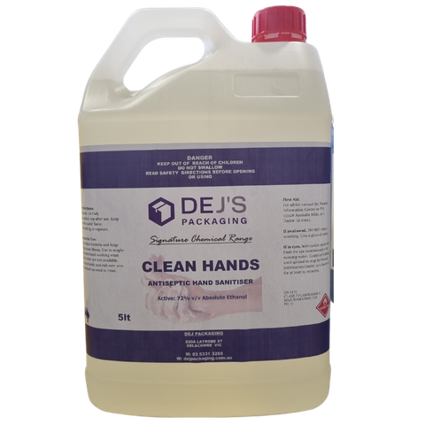 DEJ Clean Hands Anti Bacterial Liquid Hand Sanitiser 75% Alcohol - 5L