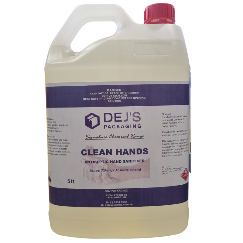 DEJ Clean Hands Anti Bacterial Liquid Hand Sanitiser 75% Alcohol - 5L