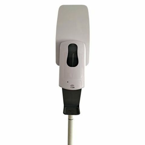 Automatic Hand Sanitiser Station with Stand and 1,000ml Dispenser in White (easy fill) - Set (base, stand + dispenser)