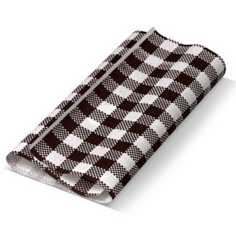 Gingham Greaseproof Paper 190mm x 310mm Black / White Check - Packet of 200 Sheets