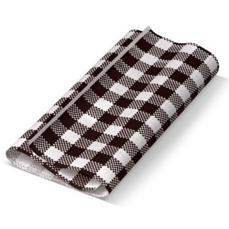 Gingham Greaseproof Paper 190mm x 310mm Black / White Check - Packet of 200 Sheets