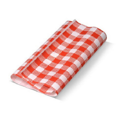 Gingham Greaseproof Paper 190mm x 310mm Red(Burgundy) / White Check - Packet of 200 Sheets