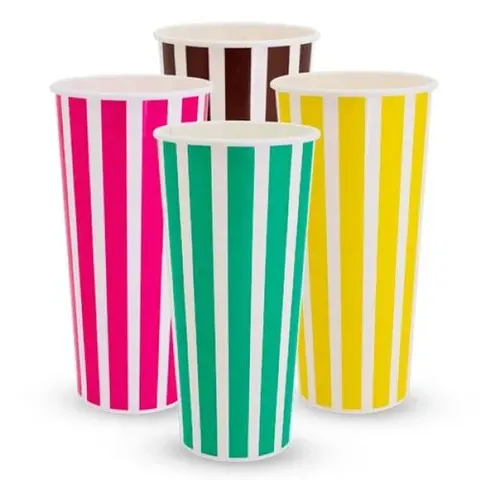 Printed 12oz / 360ml Milk Shake Paper Cups Candy Stripe Rainbow Design - SLEEVE=50 / BOX=1,000