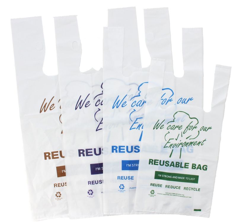 Reusable 37umLegally Compliant Reusable Small Carry Bag Green Printed 40cm(L) x 20cm(W) +10cm(G) - PACK=100 / BOX=1,000