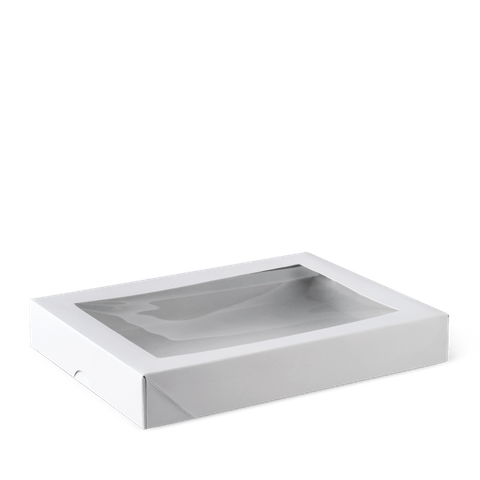 Detpak Flat Long Window Patisserie Box White 200mm(L) x 150mm(W) x 30mm(H) - Box of 200