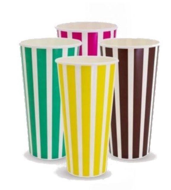 Milkshake Paper CUPS 24oz / 680ml Candy Stripe Rainbow Design - SLEEVE=25 / BOX=500