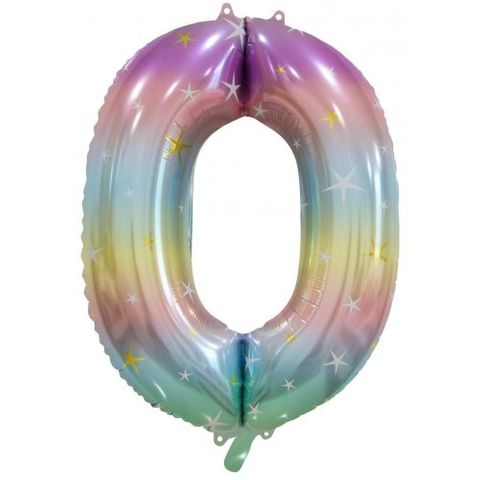Decrotex 34" Pastel Rainbow Foil Balloon Numeral 0 - Retail Pack Each