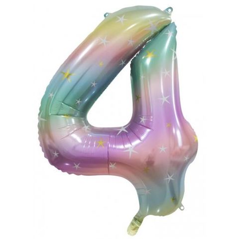 Decrotex 34" Pastel Rainbow Foil Balloon Numeral 4 - Retail Pack Each
