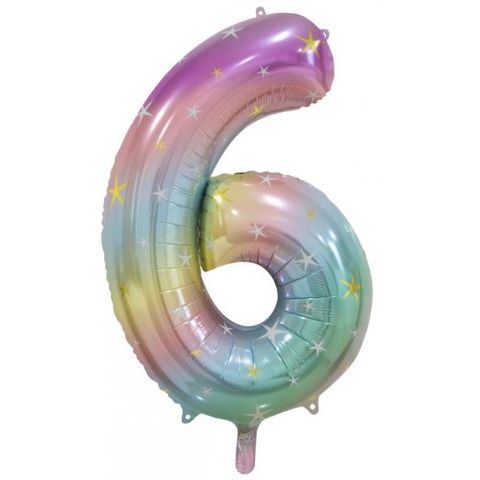 Decrotex 34" Pastel Rainbow Foil Balloon Numeral 6 - Retail Pack Each