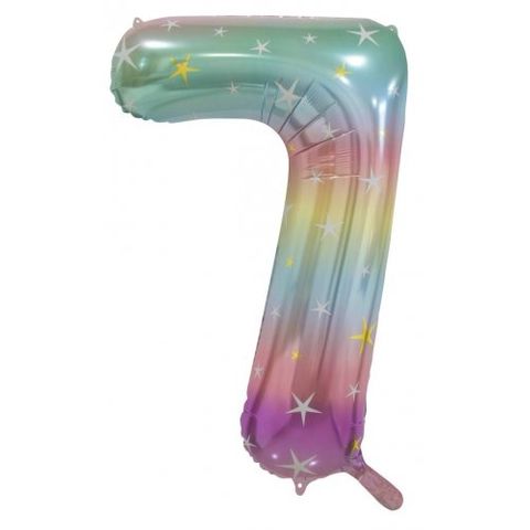 Decrotex 34" Pastel Rainbow Foil Balloon Numeral 7 - Retail Pack Each