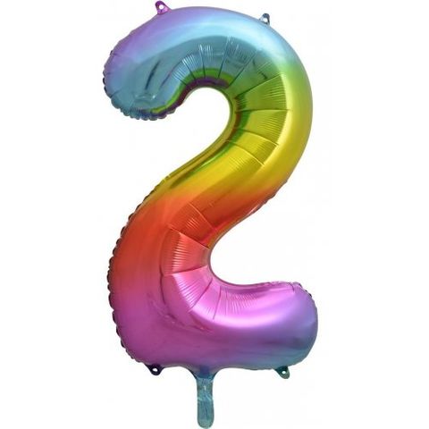 Decrotex 34" Rainbow Foil Balloon Numeral 2 - Retail Pack Each