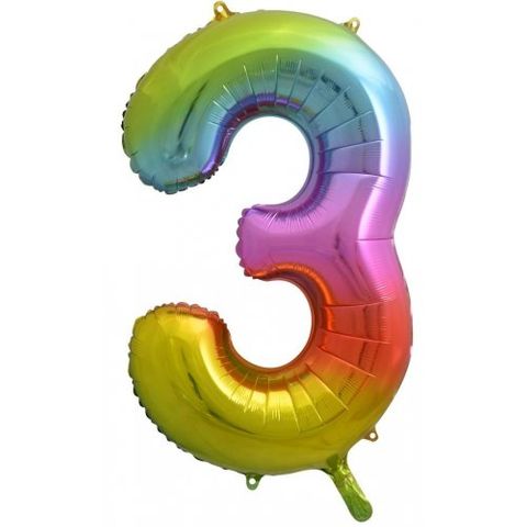 Decrotex 34" Rainbow Foil Balloon Numeral 3 - Retail Pack Each