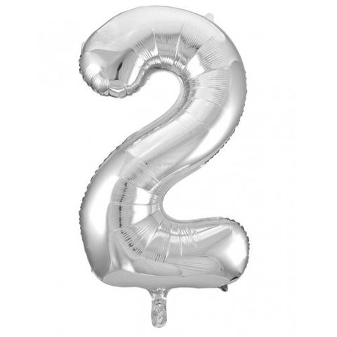 Decrotex 34" Silver Foil Balloon Numeral 2 - Retail Pack Each