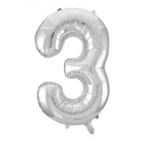Decrotex 34" Silver Foil Balloon Numeral 3 - Retail Pack Each