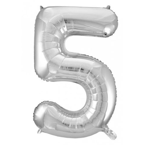 Decrotex 34" Silver Foil Balloon Numeral 5 - Retail Pack Each