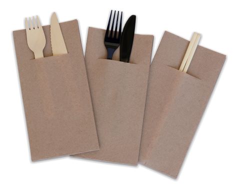 Brown / Kraft 2 Ply Pocket/Cutlery Fold Dinner Serviettes 1/8 GT Fold 400mm x 400mm - Box of 1,000