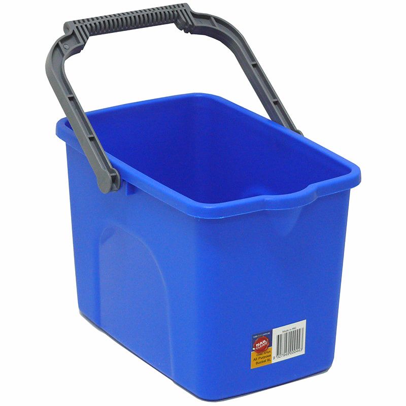 All Purpose Heavy Duty 9L Blue Rectangular Bucket with Ergonomic Handle and Pour Spout - Each