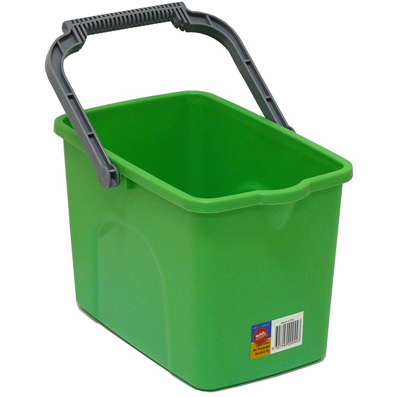 All Purpose Heavy Duty 9L Green Rectangular Bucket with Ergonomic Handle and Pour Spout - Each