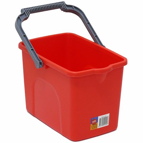 All Purpose Heavy Duty 9L Red Rectangular Bucket with Ergonomic Handle and Pour Spout - Each