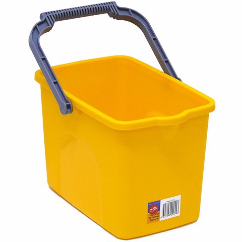 All Purpose Heavy Duty 9L Yellow Rectangular Bucket with Ergonomic Handle and Pour Spout - Each