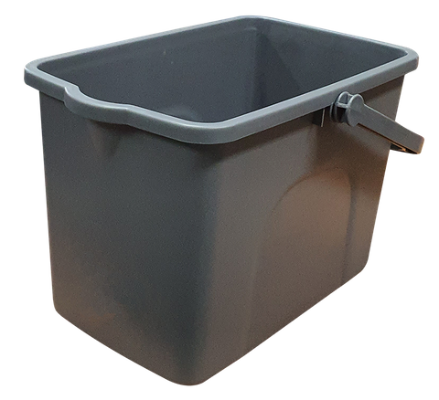 All Purpose Heavy Duty 9L Grey Rectangular Bucket with Ergonomic Handle and Pour Spout - Each