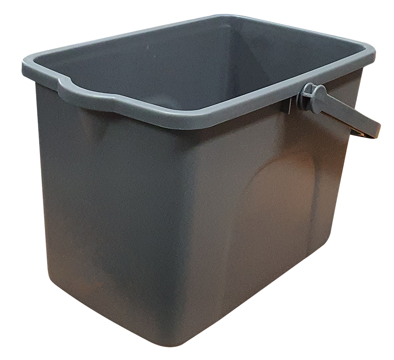 All Purpose Heavy Duty 9L Grey Rectangular Bucket with Ergonomic Handle and Pour Spout - Each