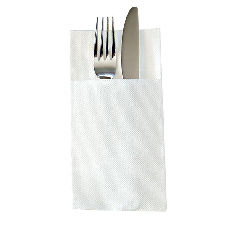 White 2 Ply Quilted Pocket/Cutlery Fold Dinner Serviettes 1/8 GT Fold 400mm x 400mm - Box of 1,000