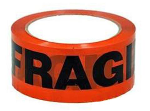 Printed Fluoro "Fragile" Tape 48mm X 66M Black on Orange - Roll