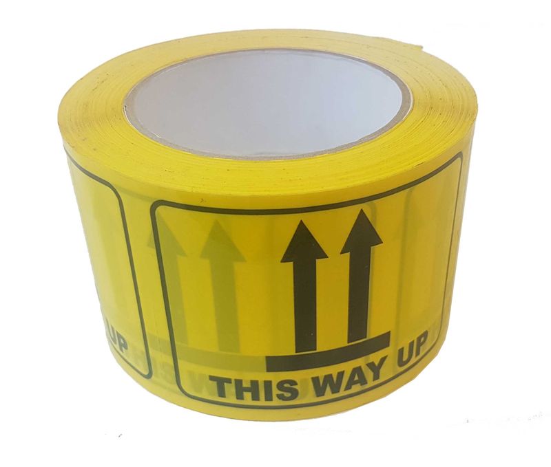 Printed Rip-A-Labels "This Way Up" 72mm X 100mm Black on Yellow - Roll of 500