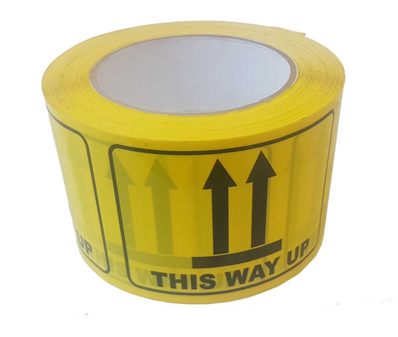 Printed Rip-A-Labels "This Way Up" 72mm X 100mm Black on Yellow - Roll of 500